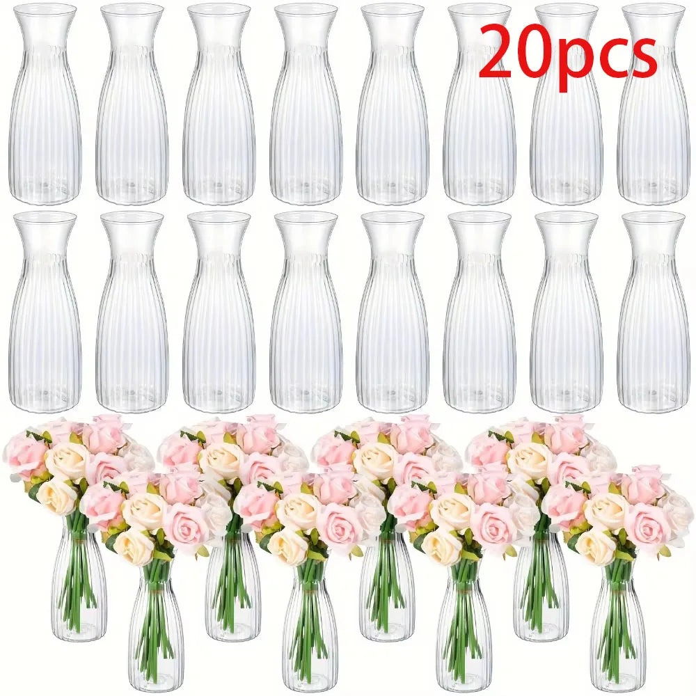 Striped Design Clear Plastic Vases for DIY Floral Arrangements Durable Home Wedding Table Centerpiece Decor