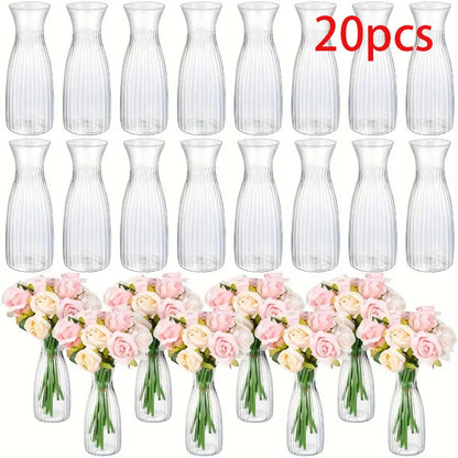 Striped Design Clear Plastic Vases for DIY Floral Arrangements Durable Home Wedding Table Centerpiece Decor