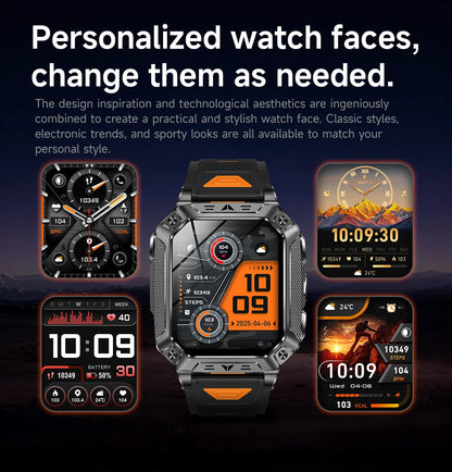 LIGE Wojskowy Inteligentny Zegarek 2.01'' Ekran HD Outdoor Sportowy Męski Zegarek SOS Czerwony Alarm Migająca Latarka Monitor Zdrowia Smartwatch