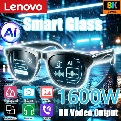 Lenovo Upgrade Smart AI Glasses 1600W HD 8K Shooting Camera Photo Video Voice Call Translation Bluetooth AI Motorcycle Glasses