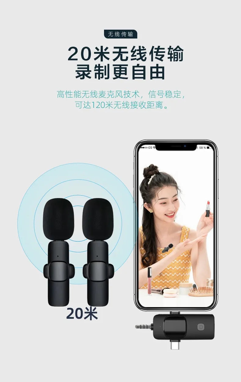 2026 Wireless Lavalier Microphone for iPhone Android USB-C Microphone with Noise Reduction for Live Streaming Interviews Mini Mi