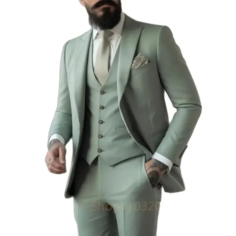 3 Pieces Beige Suits Men Suits Wedding Wear Business Male Groom Wedding Dress Jacket Vest Pants Set Blazers Man