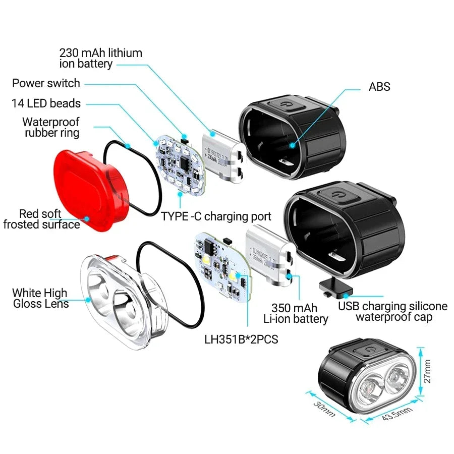 USB-C Rechargeable Bicycle Lights Bike Safety Warning Lamp Outdoor Waterproof Cycling Flashlight For Mountain And Road Bikes