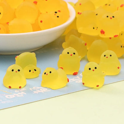 10-50PCS Mini Fluorescence Chicken Moss Toy Microlandscape Miniature Chick Figurines Fairy Garden Accessories Home Decor Crafts