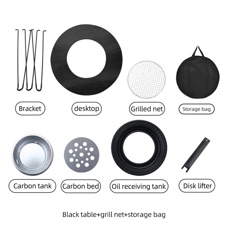 Fireplace Small Round Table Foldable Fire Pit Pot Outdoor Multifunctional Portable Camping Barbecue Table Set