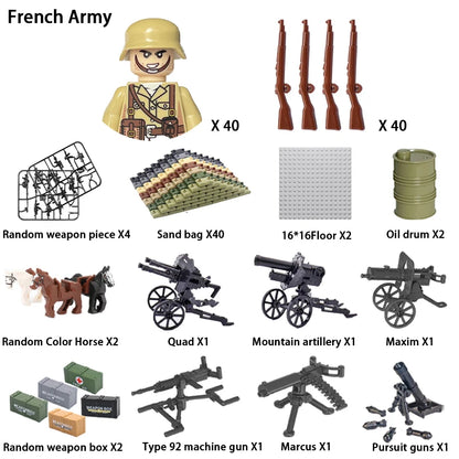 WWII Infantry Military Soldier War National Army Mini Gun armament Models Building Blocks Building Blocks Toys for Kids