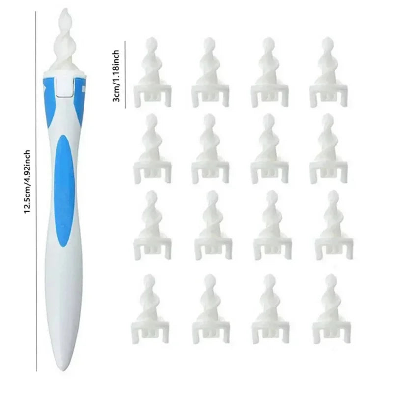 Soft Silicone Ear Wax Removal Tool with 16 Spiral Replacement Heads Ear Cleaning Ear Cleaner Plugs for Ear Care
