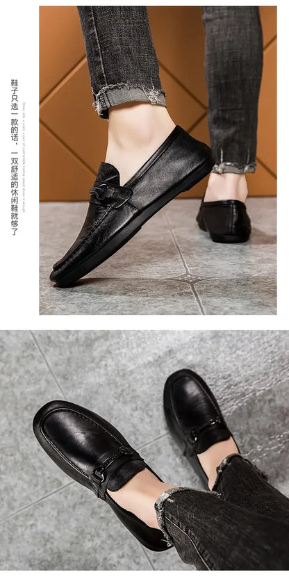 Breathable men's casual shoes in spring and summer leisure trend retro horse-bit buckle bean shoes fashion set foot pedal.