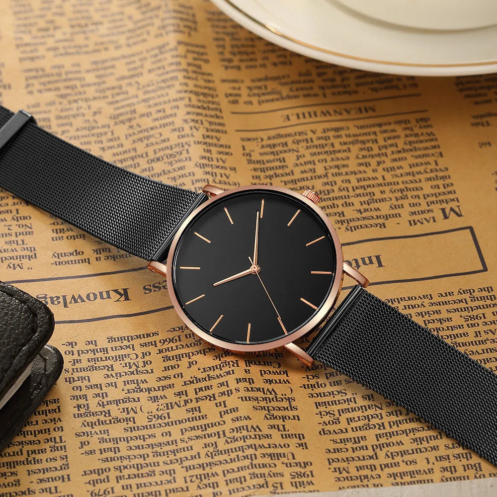 Ultra-thin Fashion Watch Women Luxury Metal Mesh Belt Ladies Quartz Wristwatches Minimalist Elegant Woman Watches reloj mujer