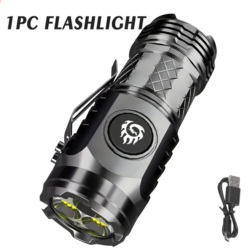 High Strong Power LED Flashlight Built-in Battery Type-C Rechargeable with Pen Clip Torch Outdoor Camping Emergency Lantern