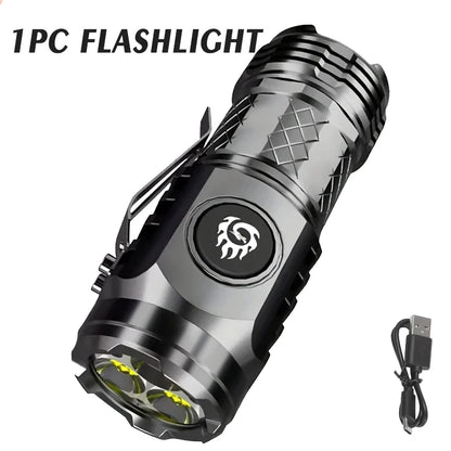 High Strong Power LED Flashlight Built-in Battery Type-C Rechargeable with Pen Clip Torch Outdoor Camping Emergency Lantern