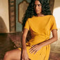 French Chic Side Twist Knot Mini Dress Women O Neck Short Sleeve Solid Color Wrap Dress Slim Fit Casual Holiday Short Robe