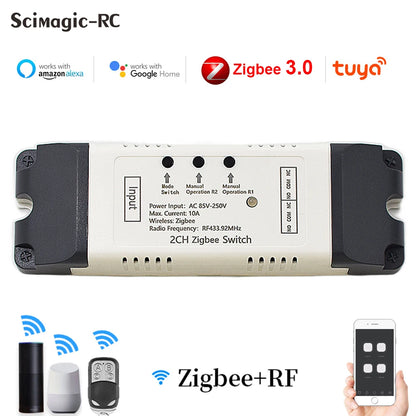 Tuya Zigbee Relay 4CH Smart Home Switch Module APP Remote Control Wireless Radio RF 433 4 Channel Relay for Zigbee Gateway Hub