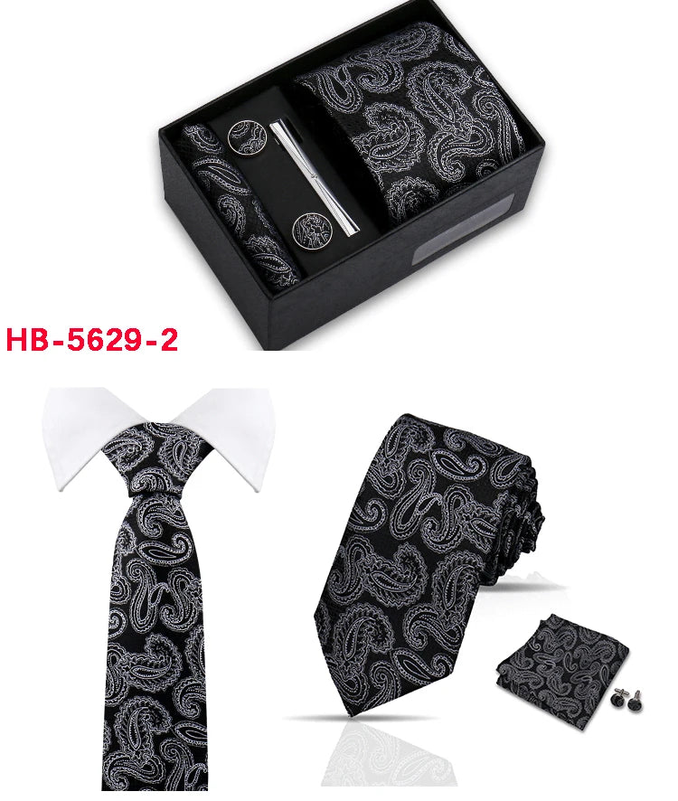 Classic Mens Tie Set Paisley Hanky Cufflinks In Gift Box Jacquard Woven Neckties Set For Men Formal Wedding Fashion Accessories