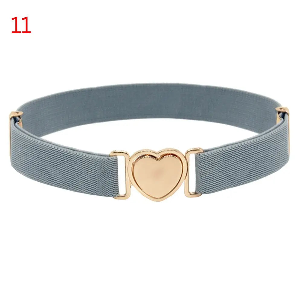 2022 Children Stretch Belts Girls Multicolor Adjustable Elastic Waist Belts with Heart Shape Buckle Waistband Accessories