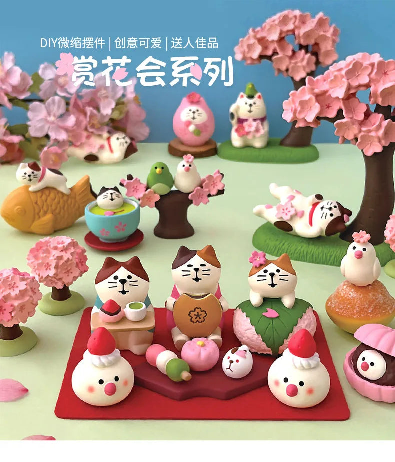Sakura Series Miniature Zakka Japanese Style Cute Handmade Cat Rabbit Bird Figurines Resin Ornament Desktop Car Home Decor Gifts