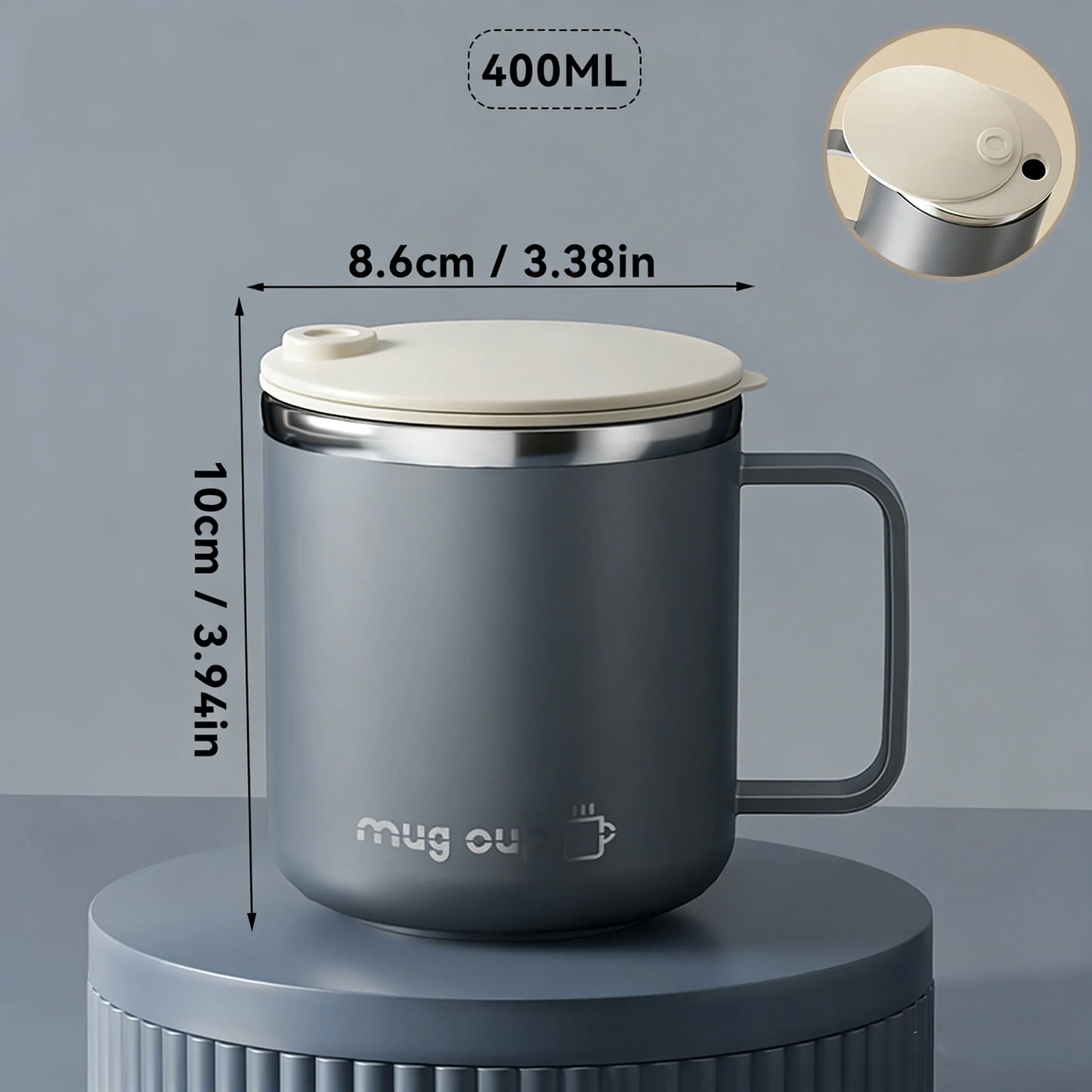 Double Wall Insulated Coffee Cup Outdoor 304 Stainless Steel Coffee Mug With Handle&Sliding Lid 400ML Sealed Thermal Water Cup