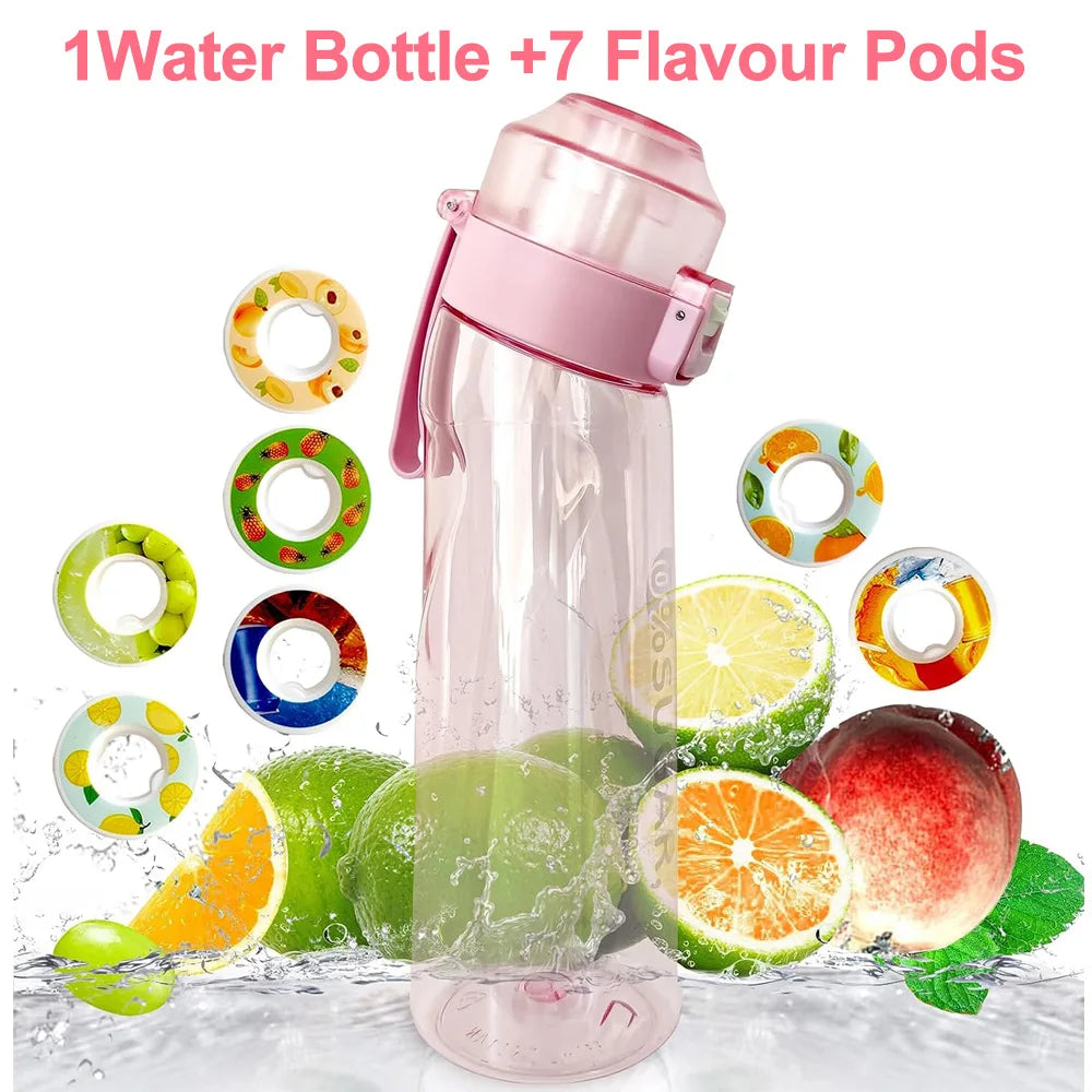 Flavored Water Bottle 650ml Sports Alr Up Drinking Bottle 7 Fruit Fragrance Pods Water Cup for Outdoor Camping Fitness Fashion