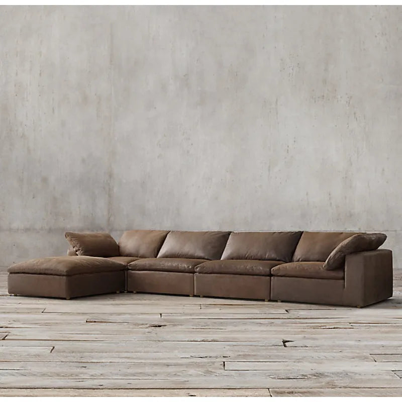 Furniture Modern simple light luxury corner sofa American rural retro cowhide tofu block cloud sofa