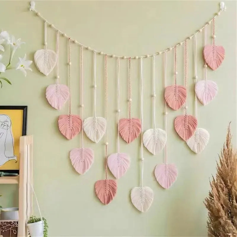 Handmade Woven Leaf Macrame Hanging Ornament Bohemian Cotton Rope Woven Walls Hanging Decoration For Bedroom Living Room Wall