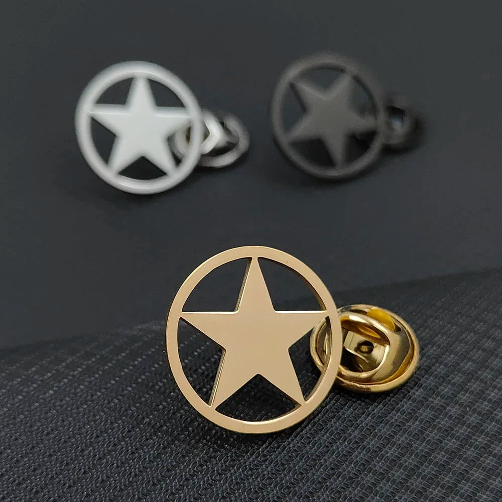 Classic Round Five-pointed Star Gold-plated Brooch, Men's Collar Lapel Pin Black, Suit Accessories, Gift for Husband