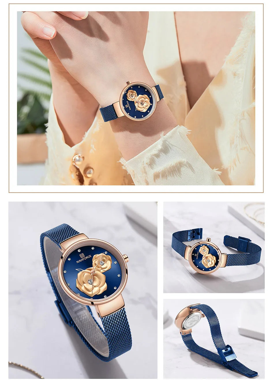 NAVIFORCE Luxury Women Watch Waterproof Dress Wristwatch Stainless Steel Bracelet Strap Elegant Lady Fashion Casual Female Gift