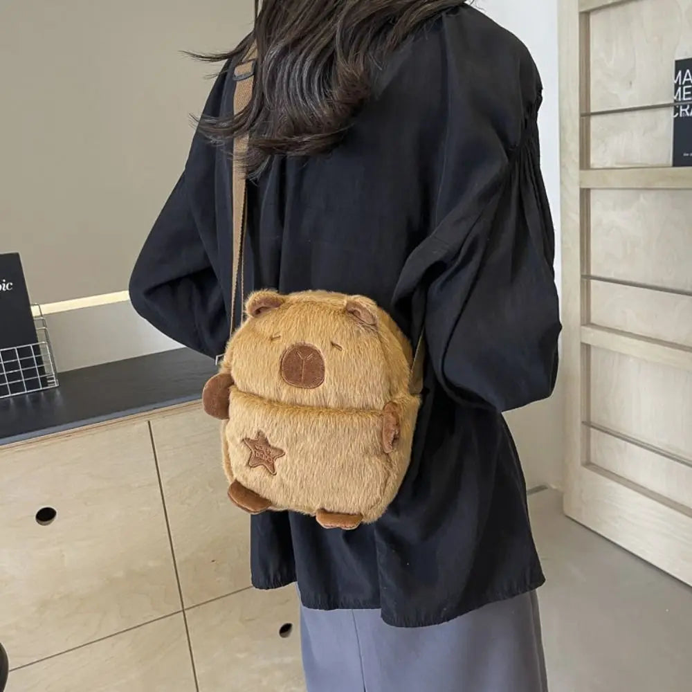 Large Capacity Capybara Plush Shoulder Bag Cartoon Capybara Handbag Unisex Capybara Handbag