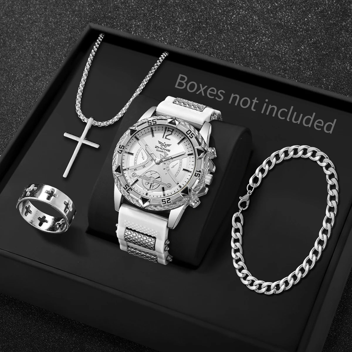 4PCS Fashion Silicone Strap Men Sports Watches Luxury Mens Business Watches Jewelry Set Reloj Hombre (Without Box)