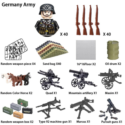 WWII Infantry Military Soldier War National Army Mini Gun armament Models Building Blocks Building Blocks Toys for Kids