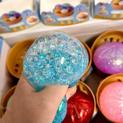 Colorful Dumpling Squishes Stress Balls Fidget Sensory Toys Simulation Food Squishies Bun with Steamer Squeeze Dough Ball Gifts