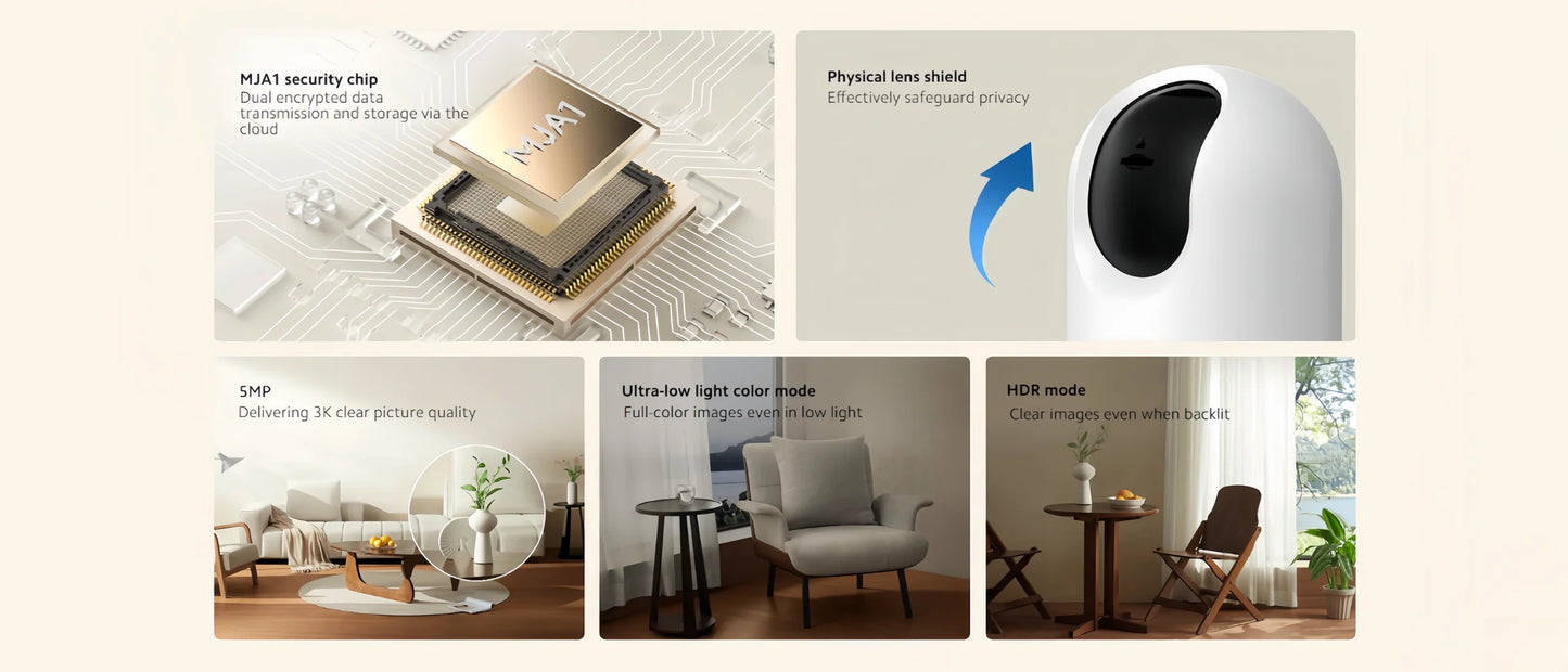 Xiaomi Smart Camera 3 Pro PTZ 5MP 3K Ultra Low Light Full Color HDR 2.4G/5G WiFi Bluetooth Mesh Gateway AI Detection 360° Home