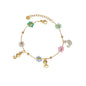 Freeteeme Fashion Colorful Flower Bracelet for Women Girls Stainless Steel Jewelry Gold Color Beads Chain Valentine's Day Gift