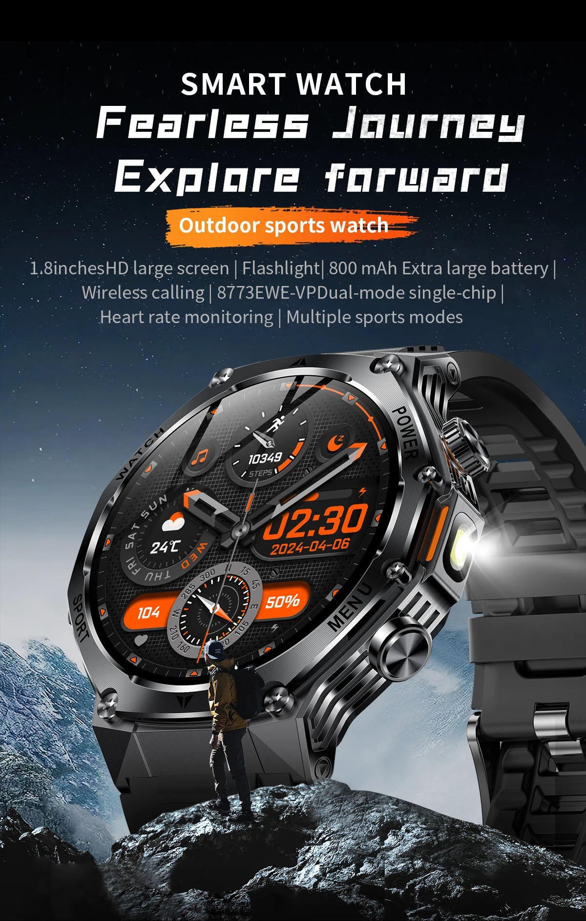 LIGE Nowy Smartwatch Męski 800 mAh Ultra Długa Żywotność Baterii Wodoodporny Zegarek Sportowy Outdoor Połączenia Bluetooth Wojskowy Smartwatch 2025