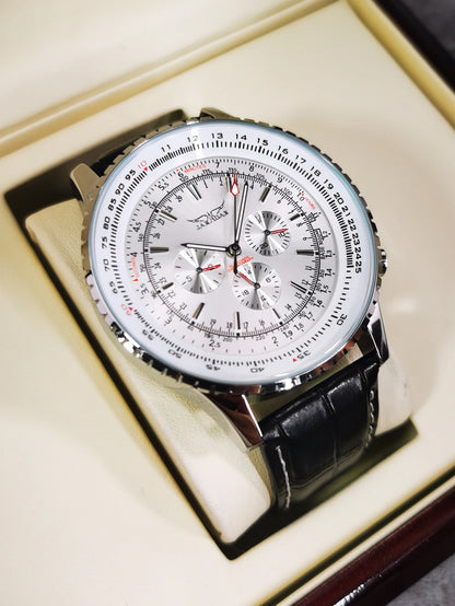 JARAGAR Pilot Automatic Watch for Men Military Multifunction Sub-Dials Mechanical Watches Top Brand Luxury Leather Strap Clock