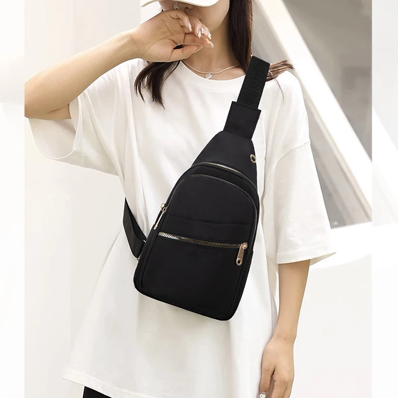 Women's Crossbody Bag New Korean Simple Women's Chest Bag Large Capacity Women's Outdoor Casual Embroidery Quilt Single Shoulder