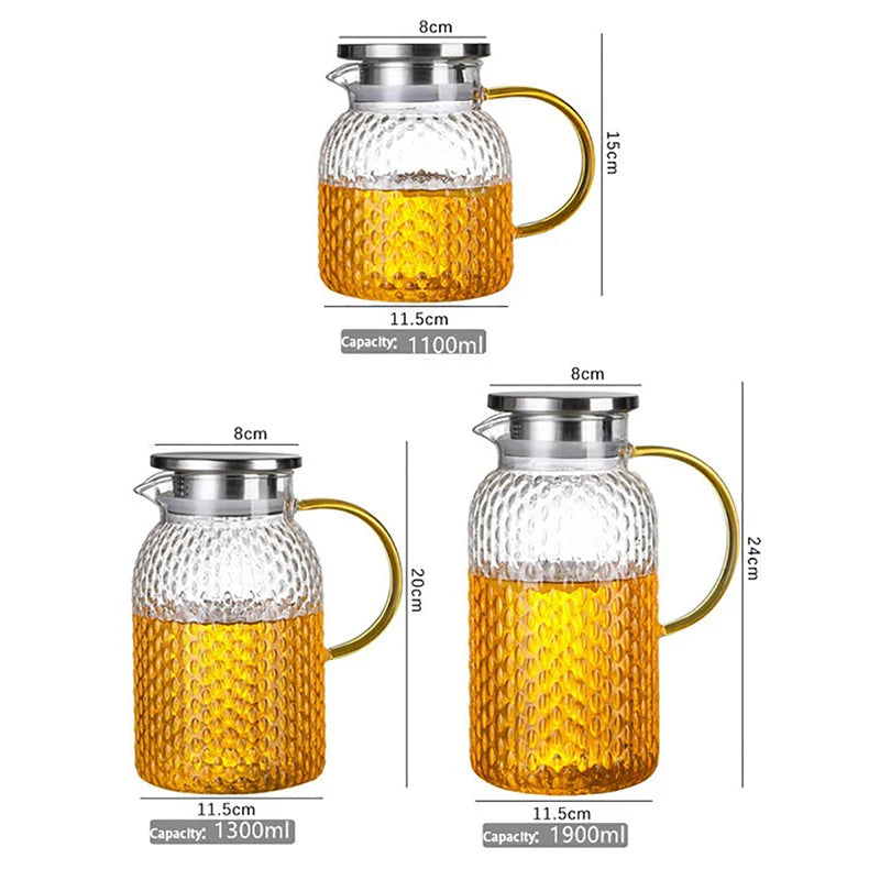JUSTINLAU Cold Water Jug Heat-resistant Glass Teapot Large Capacity Rice Grain Pattern Boil Water Kettle for Kitchen and Dining