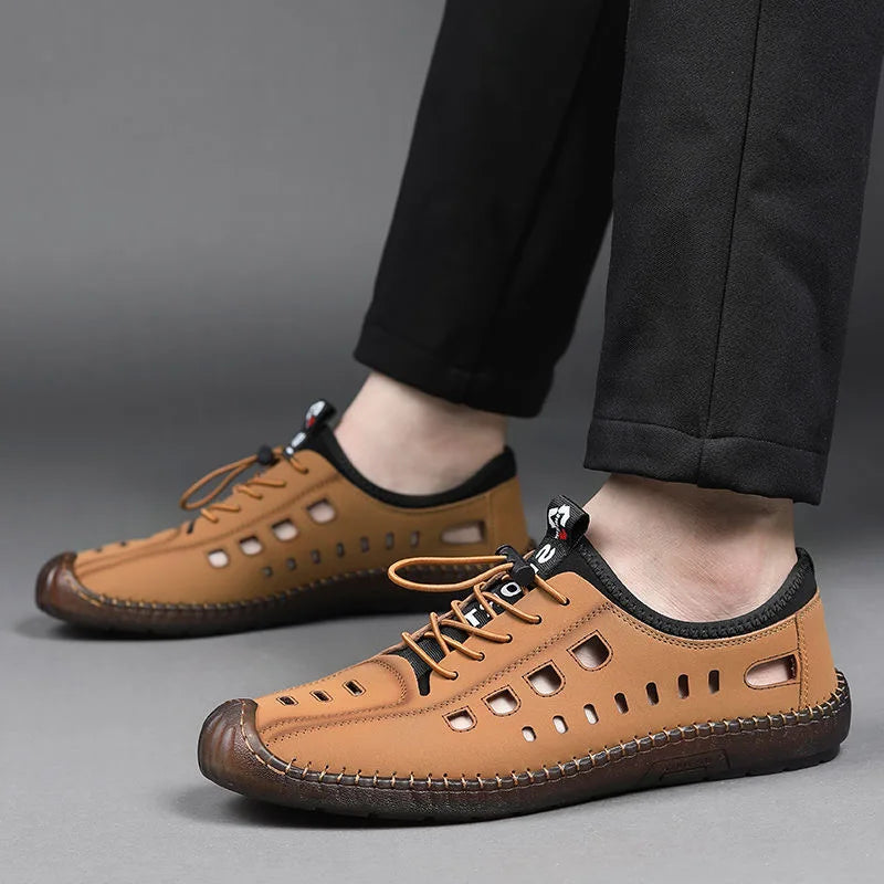 Men's Summer Hollow Out Slip-On Loafers, Breathable Soft Sole Wear-Resistant Casual Clog Shoes-8333