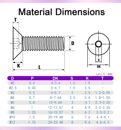304 Stainless Steel DIN7991 Countersunk Head Hex Socket Screws Bolt Allen Thread Machine Metal Screws M2 M2.5 M3 M4 M5 M6 M8 M10
