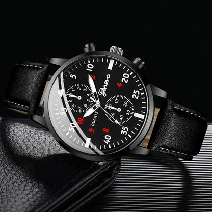 4PCS Fashion Men Business Watches Jewelry Set Casual Arabic Dial Male Leather Strap Quartz Wristwatch Reloj Hombre (Without Box)