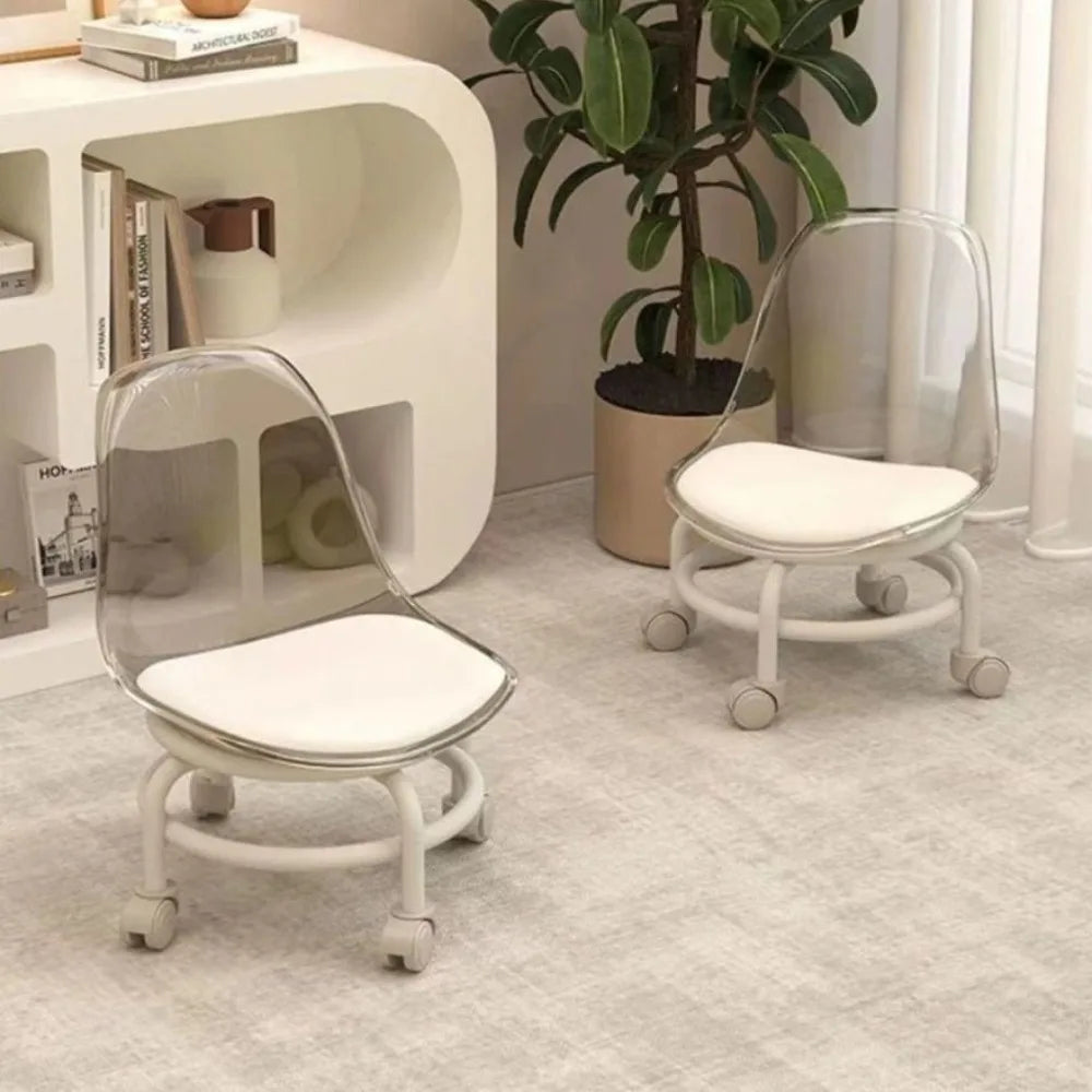 New Transparent Small Stool Universal Wheel Simple Low Chair Multifunctional Noiseless Backrest Seat Household