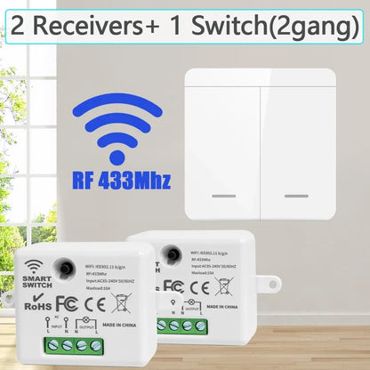 86 Wireless Smart RF 433Mhz Wall Panel with Remote Control 1/2/3gang Mini Relay Receiver Home Led Light Lamp Switch