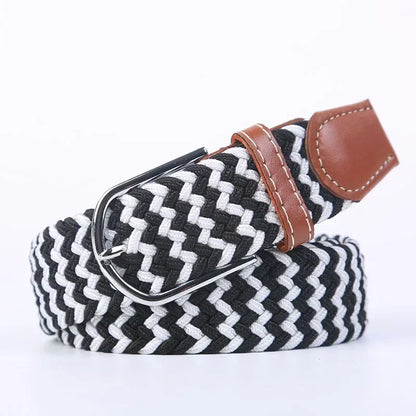 Women Casual Knitted Elastic Belt Pin Buckle Webbing Strap Woven Canvas Braided Stretch  - Belts for Men