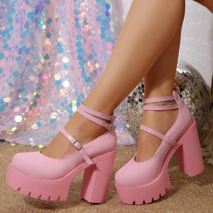 Fashion New High Heels Women Mary Janes Shoes Woman Platform Sandals Women Summer Dress Lolita Shoes Chunky Pumps