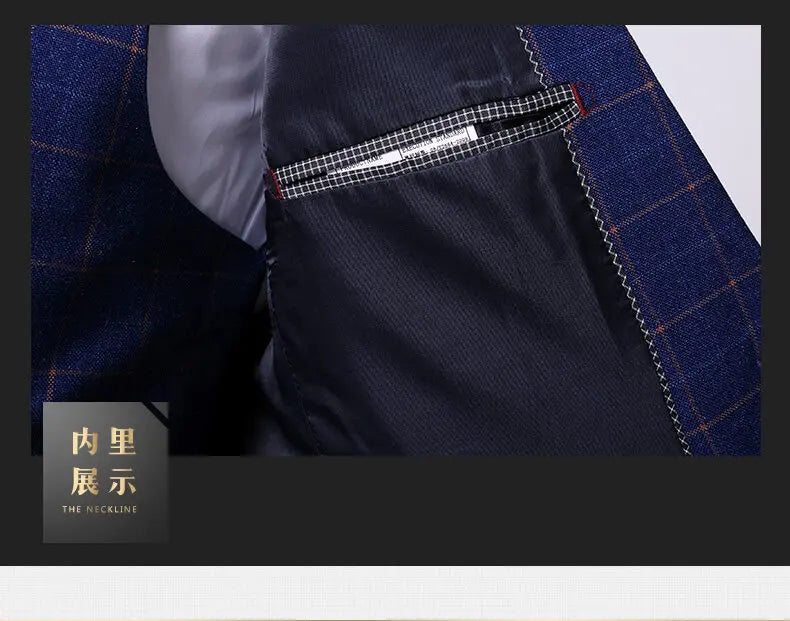 Men's Handsome Business Casual Plaid Three-Piece Set High-End Suit Fashion with Vest And Trousers for Wedding