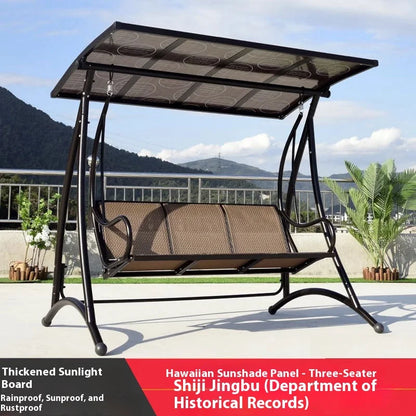Three-person outdoor swing balcony garden suspended chair with internet-popular swing chair and lights