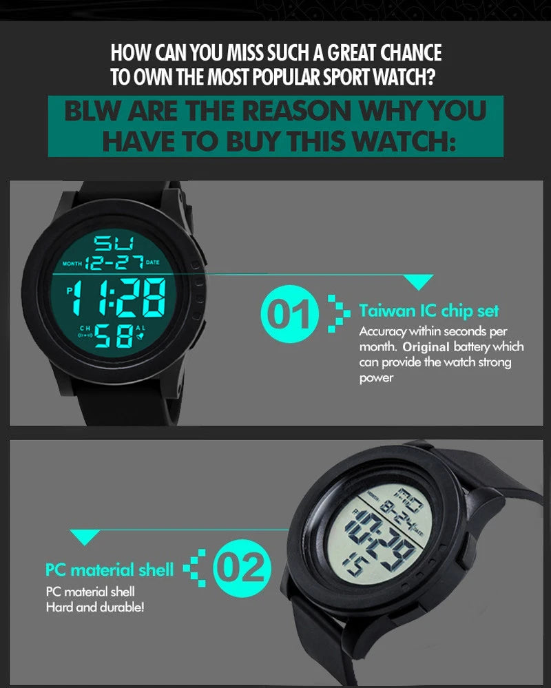 Men Sport Watch Multifunction Military Sports Watch Waterproof Luminous LED Digital Kids Watch Big Dial Student Electronic Watch