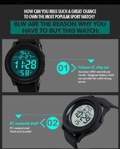 Men Sport Watch Multifunction Military Sports Watch Waterproof Luminous LED Digital Kids Watch Big Dial Student Electronic Watch
