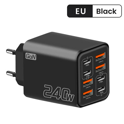 Ładowarka GaN USB C 240 W 8 w 1 Szybkie ładowanie Ładowarka do telefonu Zasilacz do iPhone'a Samsung Xiaomi Typ C Ładowarka ścienna z wtyczką EU/US