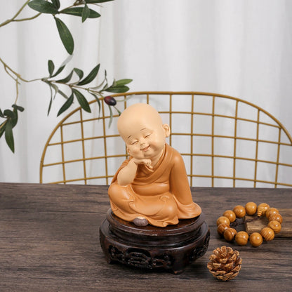 Mini Little Monk Statue Resin Monk Figurine Cute Buddha Monk Statue Decoration Home Living Room Desktop Ornament Children's Gift