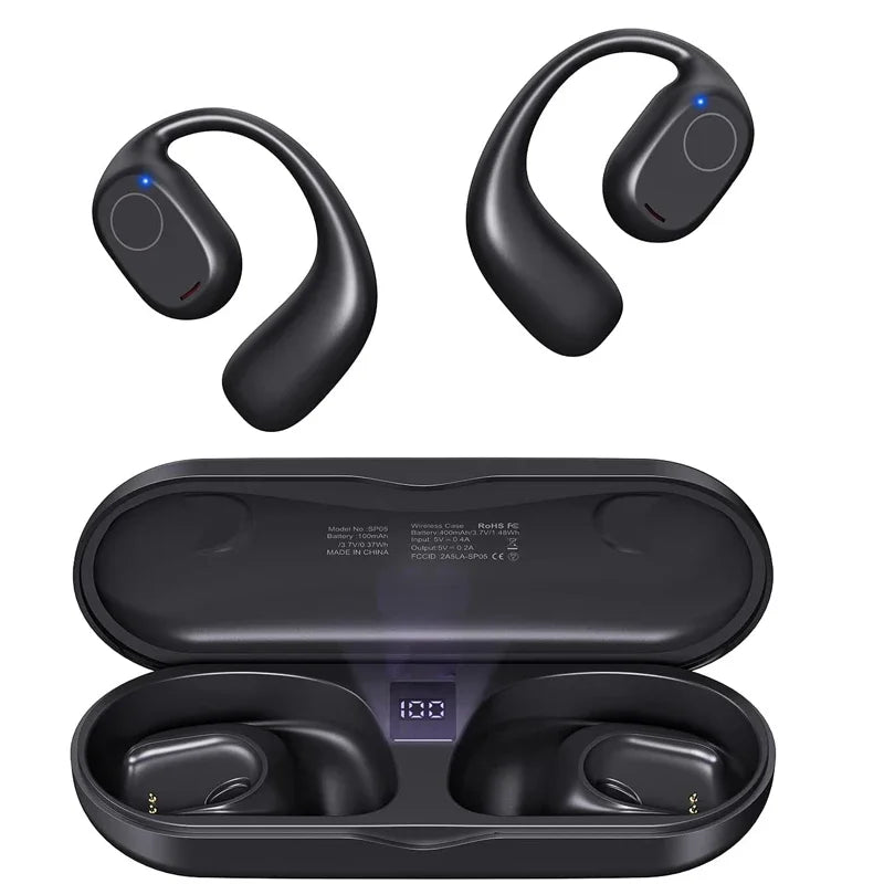UYUXIO Open Ear Headphones Bluetooth 6.0 Wireless Sports Earbuds with Digital Display 40 Hours Playtime Ear buds for Traveling